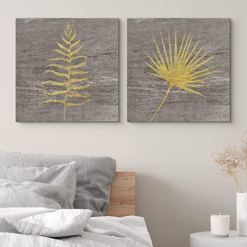 «Yellow Ferns Wood Effect», ensemble de 2 reproductions sur toiles tendues, H 24 po x l 24 po x 1,5 po