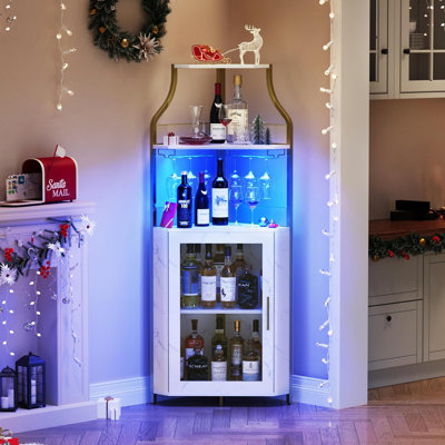 Bar d'angle, bar à vin avec lumières DEL et tablette réglable