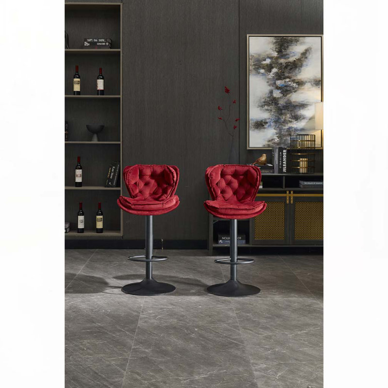 Swivel Fabric Upholstered Metal Bar Stools Set with Back and Footrest