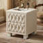 Élégante table de chevet en velours avec 2 tiroirs et poignée en cristal, table de chevet avec capitonnage à boutons, beige-1913374968
