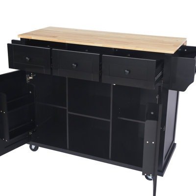 Large Storage Kitchen Cart With Cabinet Door Internal - Black Towel Rack And Spice Shelf For Neat
