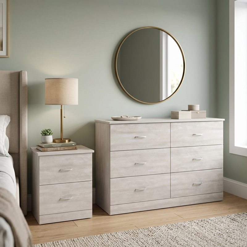 Allyannah 2-Piece Manufactured Wood Dresser and Nightstand Set, Dusty Gray Oak