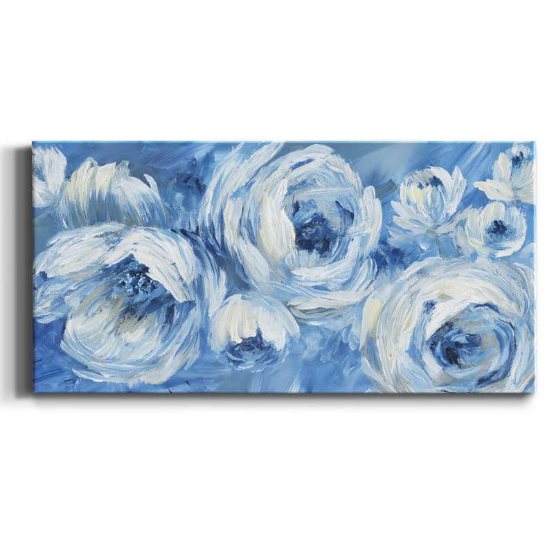 Contemporain bleu et blanc - reproduction sur toile tendue, H 16 po x l 8 po x P 1 po