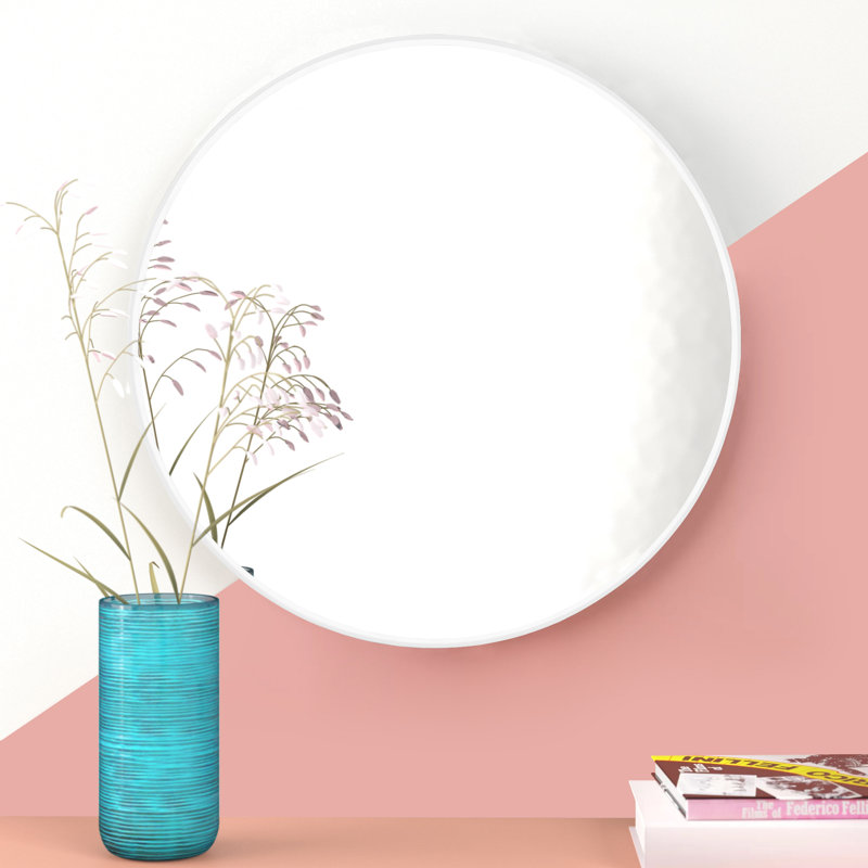 Baum Nordic Round Bathroom Framed Mirror Wall Hanging, 50cm H x 50cm W x 3.5cm D, White