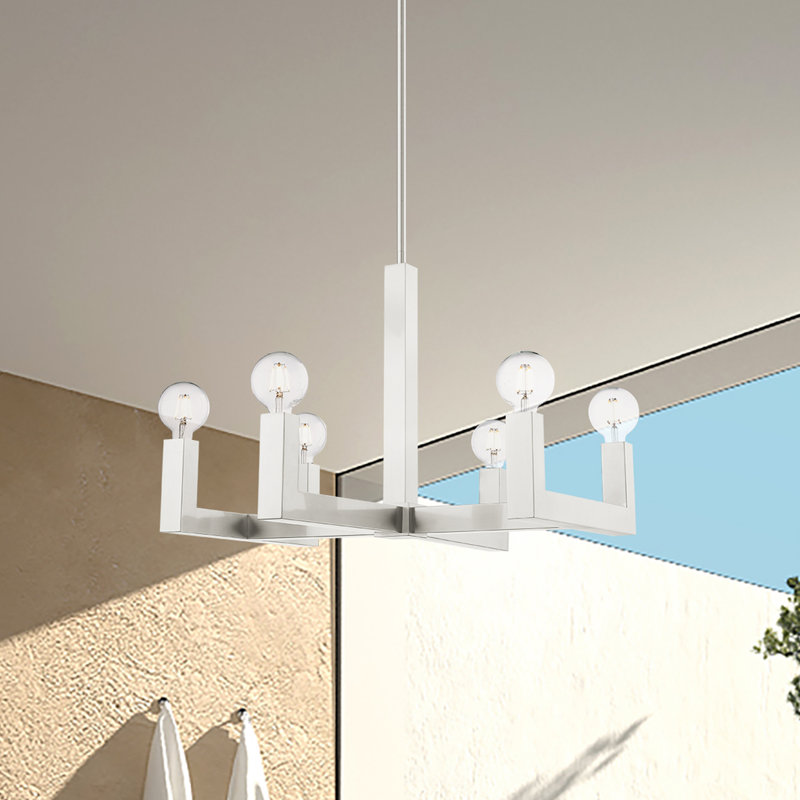 Lustre carré / rectangulaire à 6 lumières de style bougie Zacari, Nickel brossé