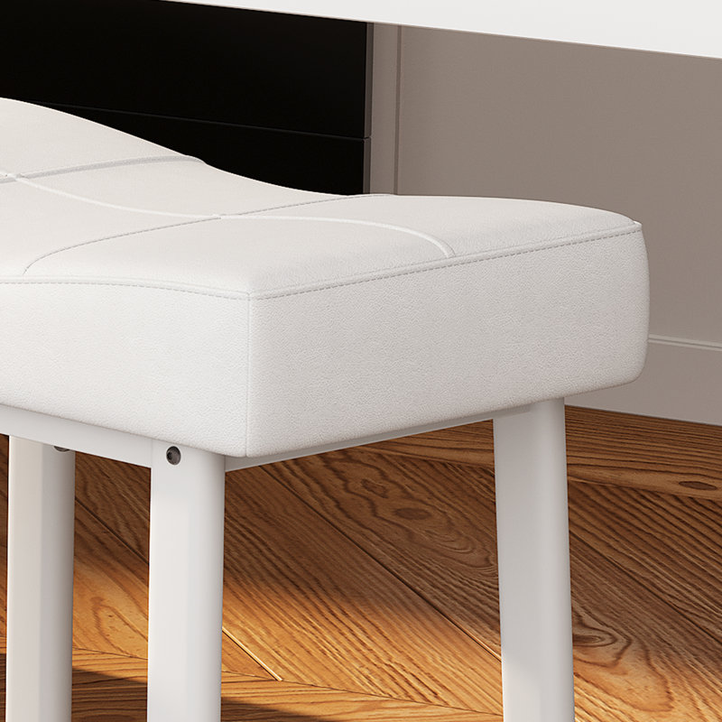 Upholstered Counter Stool with Metal Frame, White, White