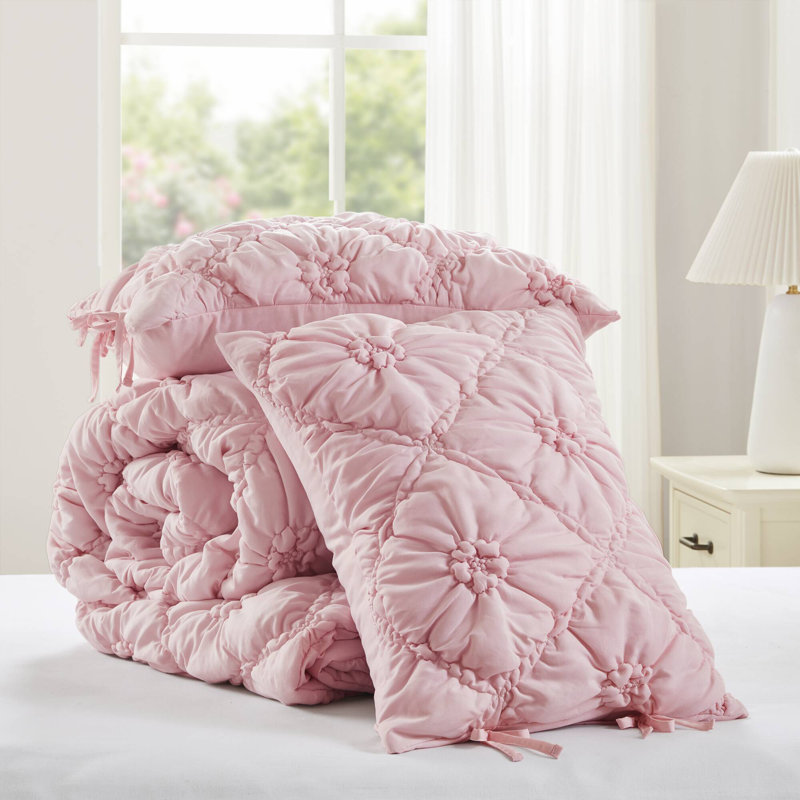 Ensemble de literie à motif floral rose en microfibre toutes saisons