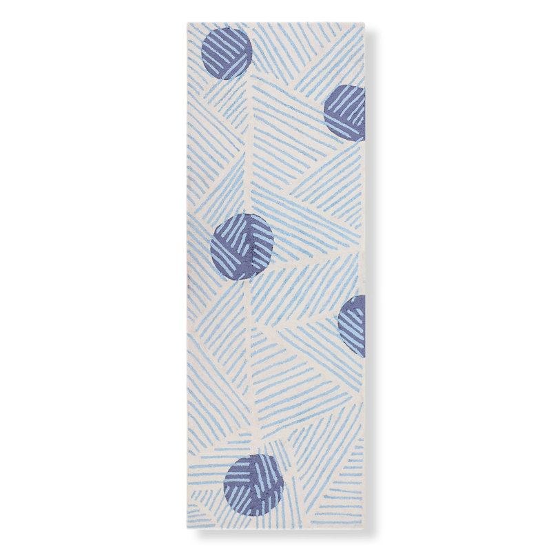 Busybee Geometric Area Rug in Blue, Runner 2'6" x 12'