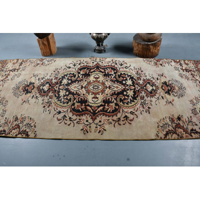 Tapis turc rétro tissé à la main pour le salon et les couloirs - décor antique unique noir / vert