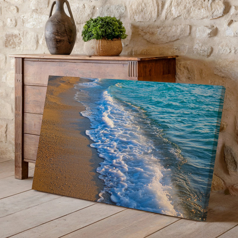 Toile, vue rapprochée d'une scène de plage tranquille au coucher de soleil, H 30 po x l 30 po
