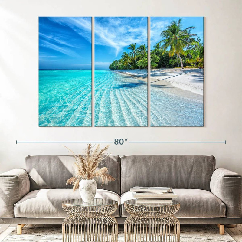 " Maldives Beach Coast " 3 Piece Art Set, 42" H x 65" W x 1.25" D