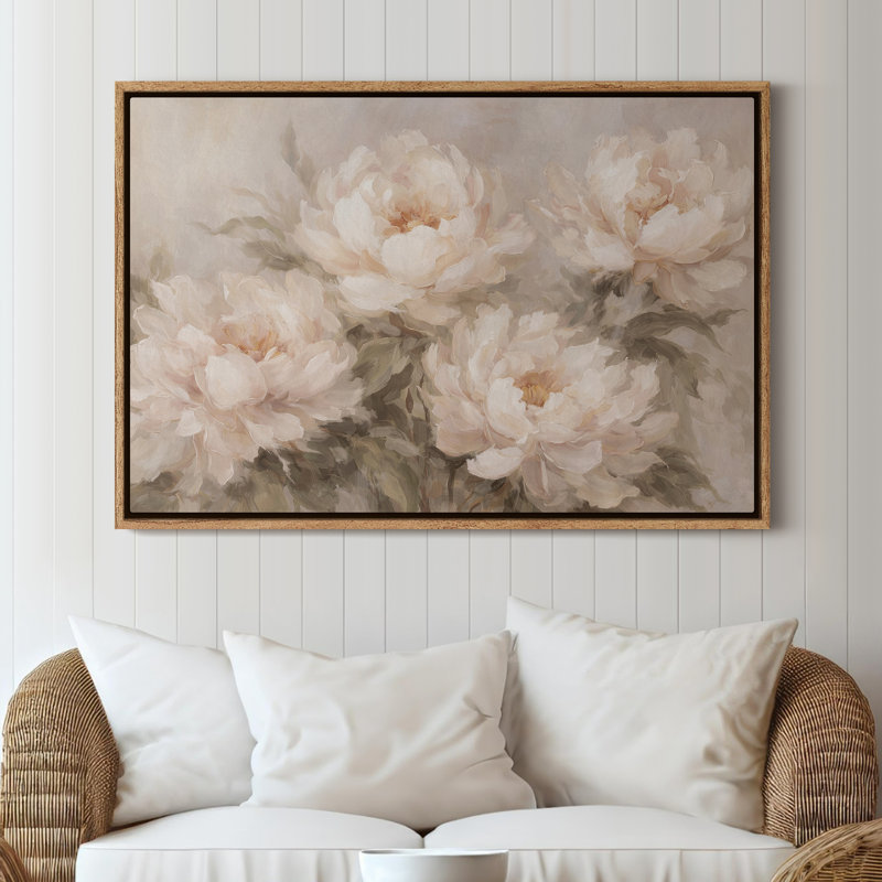 Art mural encadré sur toile - Bouquet de pivoines romantiques dans une palette neutre rétro - 16 po x 24 po, 24 po x 36 po