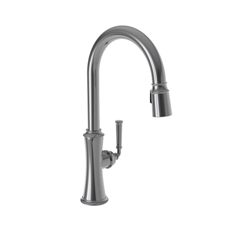 Stripling Single Handle Pull Down Kitchen Faucet, Midnight Chrome