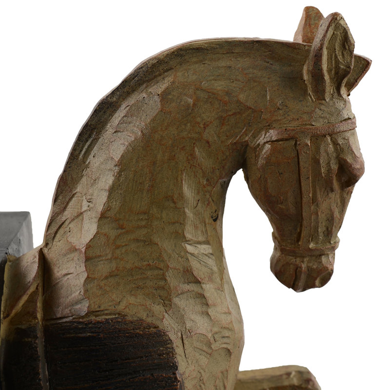 HORSE BOOKENDS 24cm Carved Wood Effect