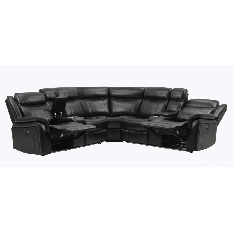 Canapé modulaire en cuir noir avec détails à DEL bleu et 5 options de sièges avec lumières - 2 au total