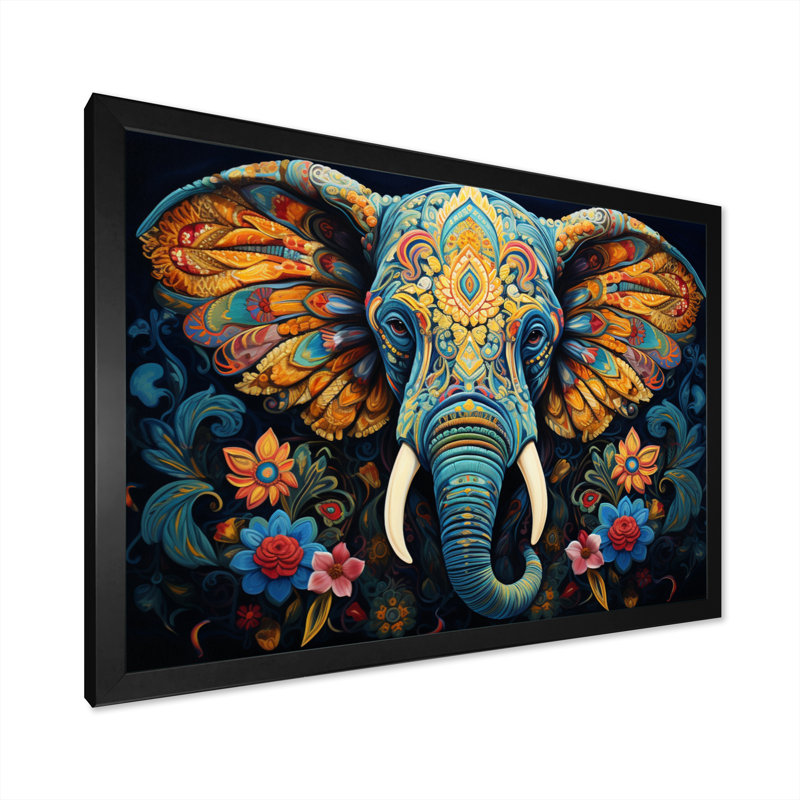 Teal Elephant Legacy - Éléphant, art mural encadré, H 12 po x l 20 po x P 1 po, Cadre photo noir