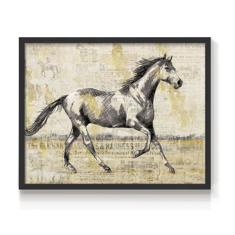 Golden Stallion I - reproduction encadrée - réarmable, H 22 po x l 28 po, Noir, noir, noir, noir