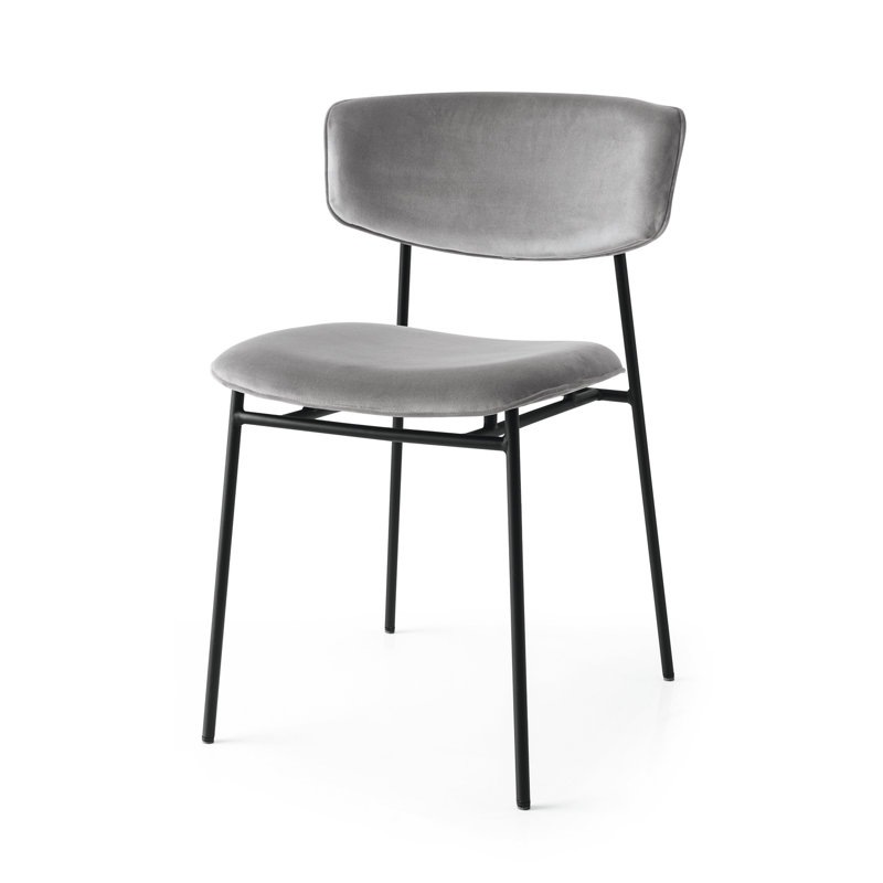 Fifties Metal Chair with Upholstered Seat and Back, Ash Gray Venice, Matte Black