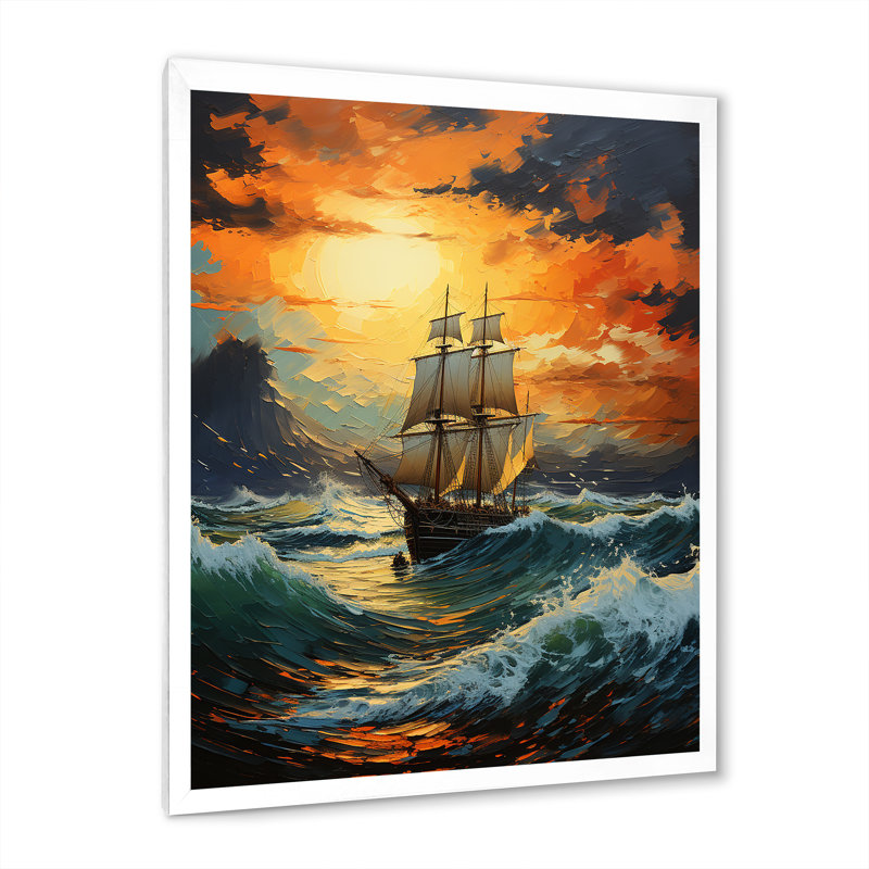 Tempête énergétique bateau orange sarcelle II - impression, H 44 po x l 34 po x P 1,5 po, Cadre photo blanc