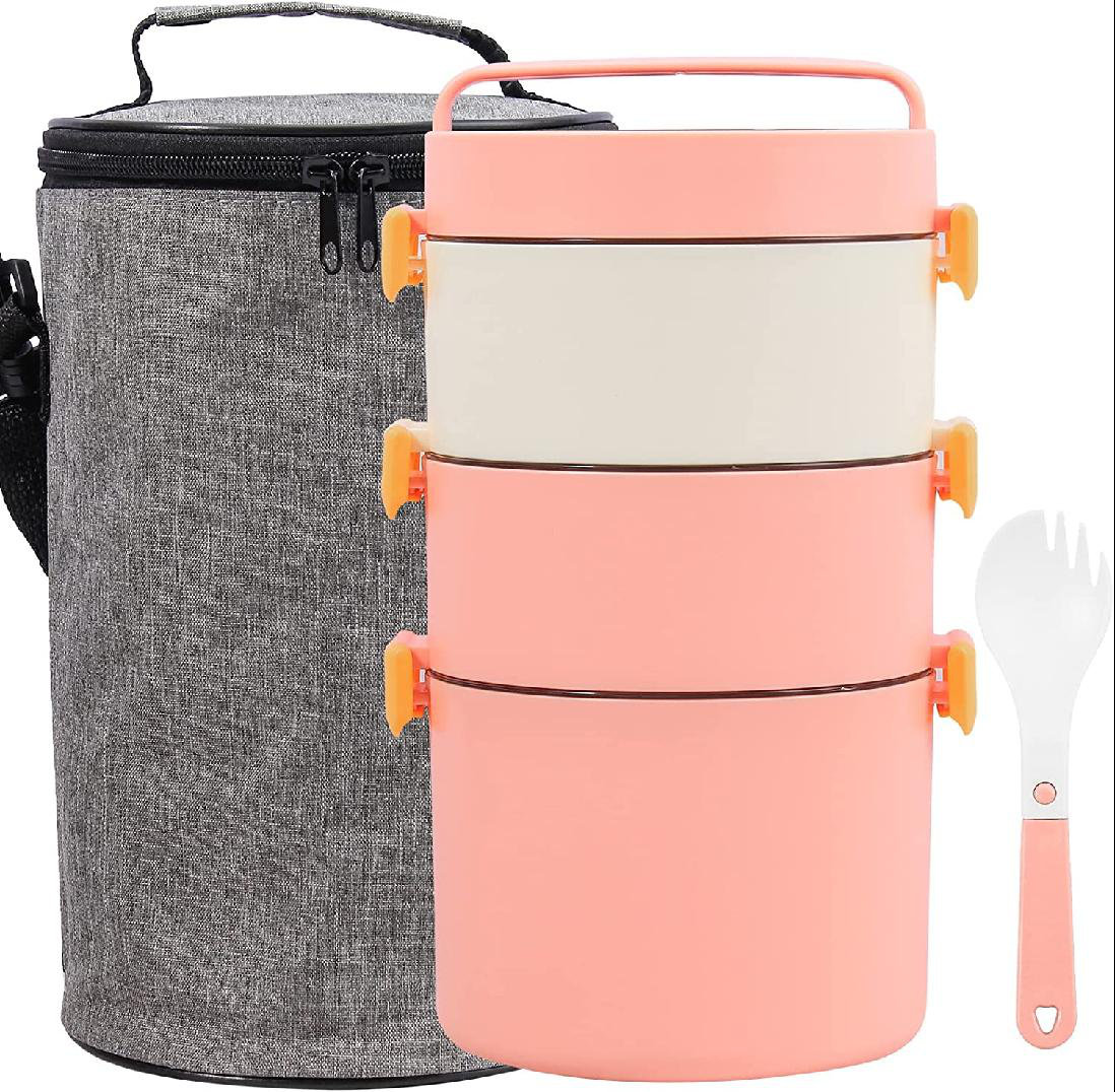 Double-Layer Lunch Box for Adult and Kids, Leak Proof and Stackable Lunch Containers, Leak Proof, Stackable Dishwasher & Microwave Safe, Gray