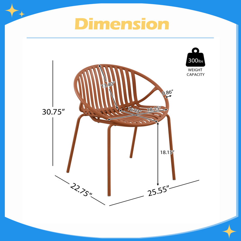 Chaises de patio minimalistes / pratiques Chaises empilables avec design respirant, style moderne et simple (ensemble de 2), pieds en métal + dossier en plastique