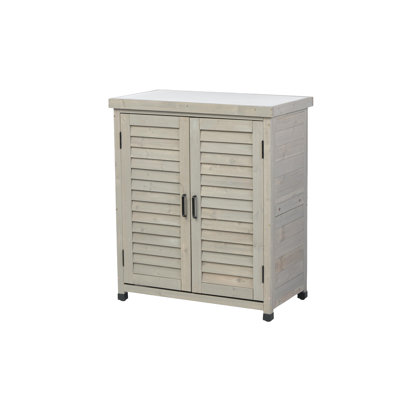 Banc de rempotage avec armoire de rangement et plateau de table en métal pour patio extérieur