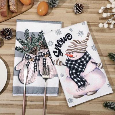6 Pcs Christmas Kitchen Towels Winter Snowmen Hand Towels Absorbent Christmas Tree Reindeer Dish Towels Snowflake Gloves Decorative Strips Tea Towel Xmas Decor For Kitchen Bathroom Gifts