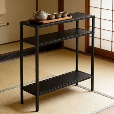 Console de 22 pouces de largeur avec tablettes en métal, table d'entrée mince pour le salon, le couloir ou un appartement, design industriel moderne avec structure en acier durable