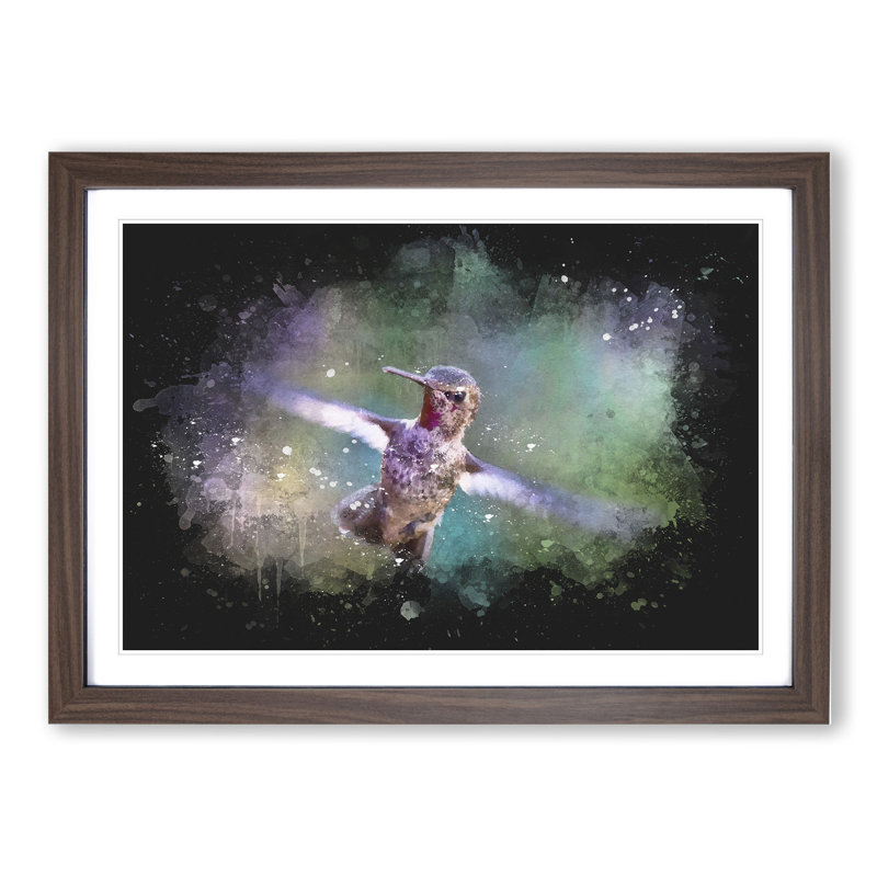 Hummingbird Vol.2 - Picture Frame Painting, Walnut, 48cm H x 65cm W x 2cm D