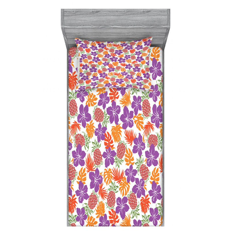 Microfiber Floral Sheet Set, Twin Sheet Set with Fitted Sheet