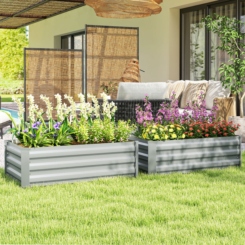 Ensemble de 2 jardinières surélevées, jardinière galvanisée, Gris clair