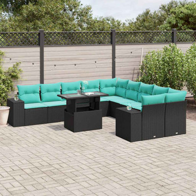 Ensemble de canapé de patio 11 pièces avec coussins en rotin de polyester