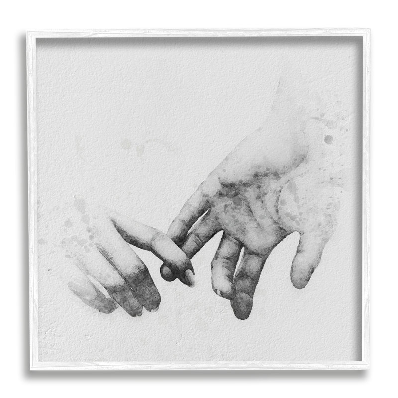Design classique classique de couple doux tenant par la main, L 17 po x H 17 po, Giclée encadrée blanc bord de mer