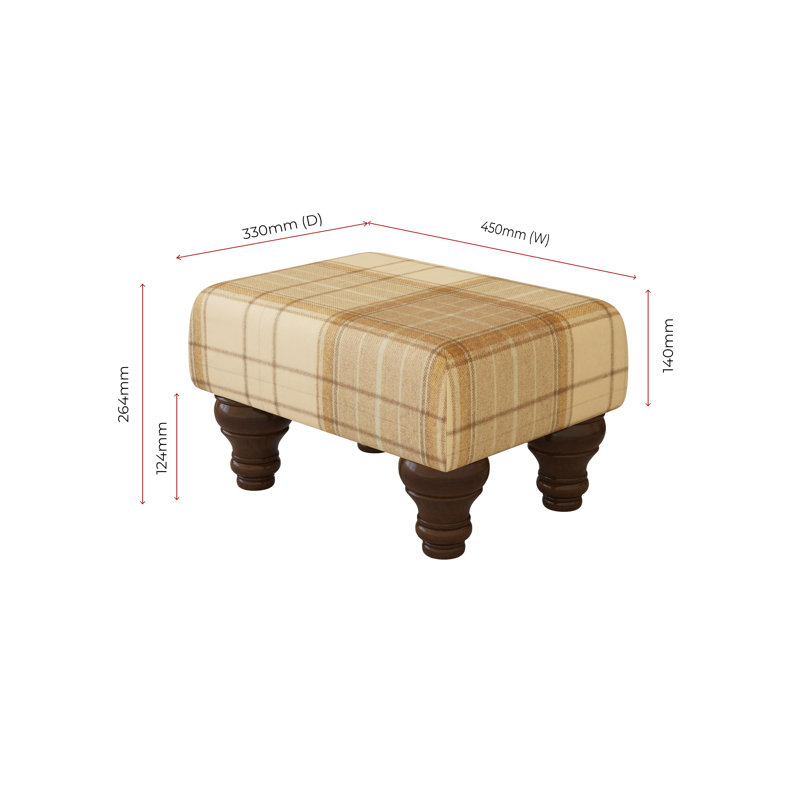 Tartan Material Large Footstools Tartan - Wood Turned Leg, Mahogany, Grey