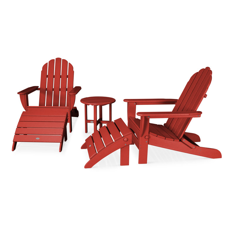 POLYWOOD Classic Oversized Adirondack 5-Piece Casual Set, Sunset Red