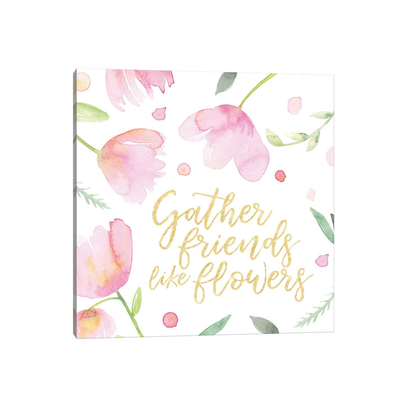 Soft Pink Flowers Friends I 1 Piece Wrapped Canvas Wall Art, 45.72 cm H x 45.72 cm W x 3.175 cm D