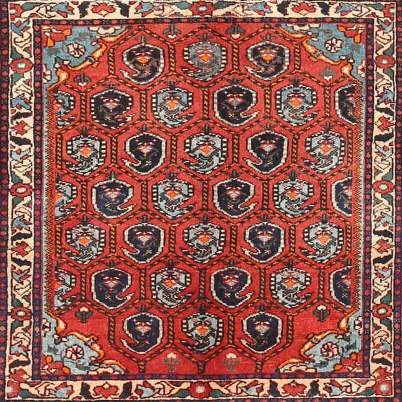 Tapis traditionnel rouge / noir, Carré 5 pi