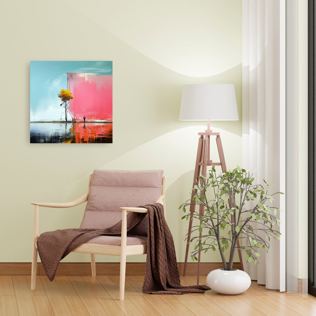 Solitary Tree Pink Wall Abstract Contemporary Flower Landscape Wall Art Print