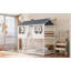Lit simple superposé au-dessus d'un lit simple, fenêtre, garde-corps et échelle