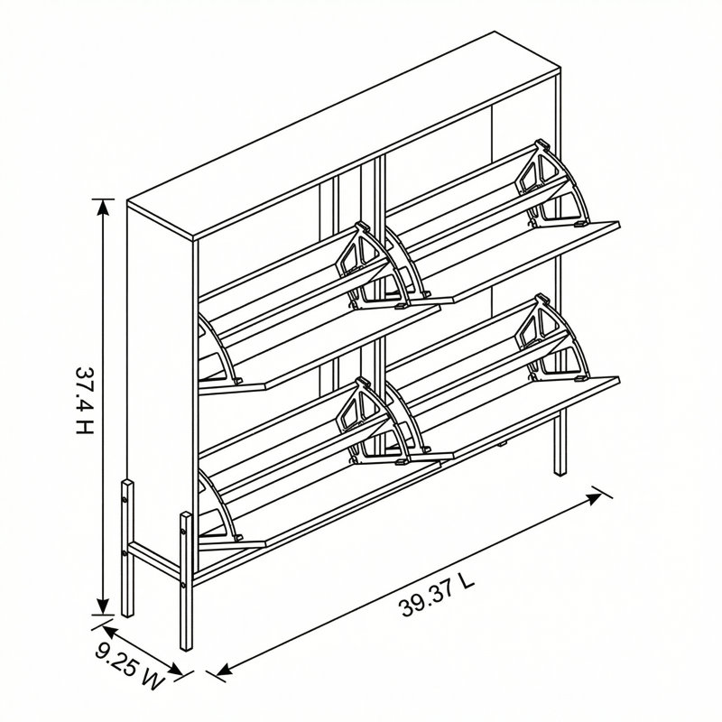 Armoire à chaussures peu encombrante avec quatre portes rabattables et décorations en rotin - Rangement autoportant étroit pour les entrées, les couloirs et les vestibules