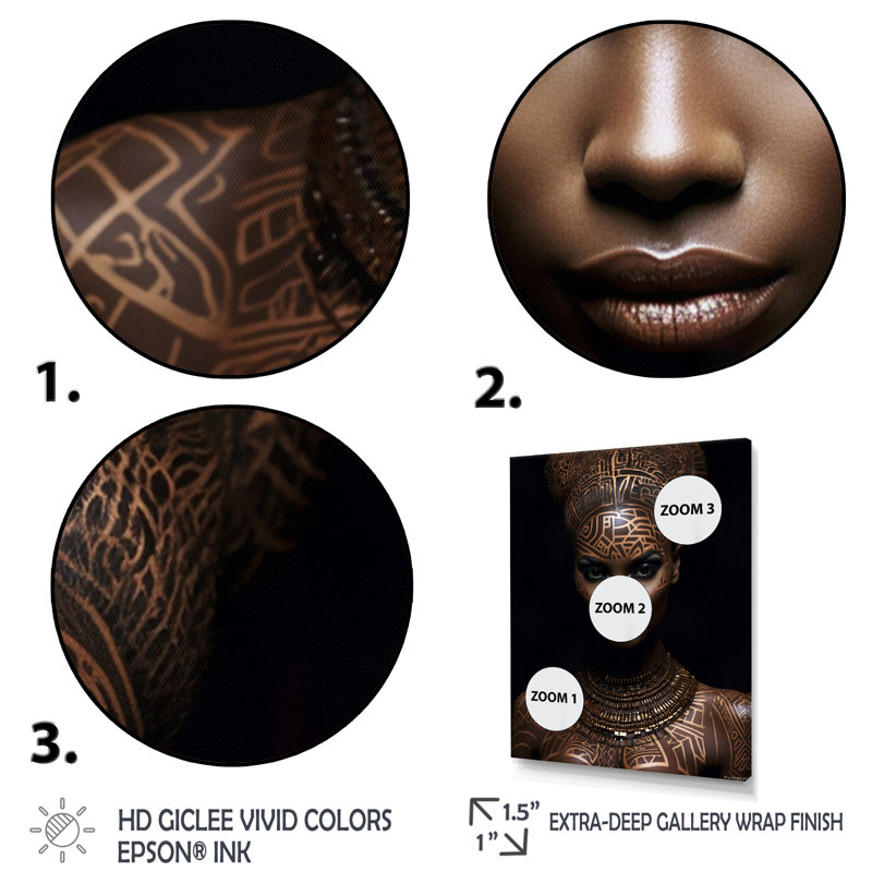 Portrait d'une beauté africaine exquise I - reproduction, H 20 po x l 12 po x P 1 po, Cadre flottant noir
