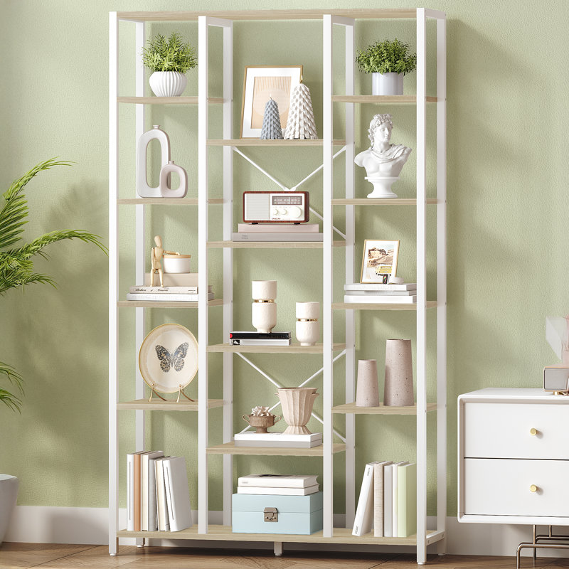 Bookshelf, 6 Tier Bookcase with 15 Open Display Shelves, Adjustable Storage Shelving Unit for Living Room, Home Office, 30 x 100 cm 