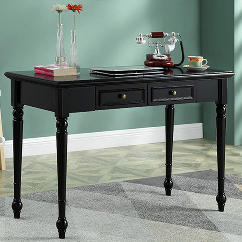 Black Rectangular Solid Wood with 2 drawers desk, 29.92" H x 47.24" W x 23.62" D