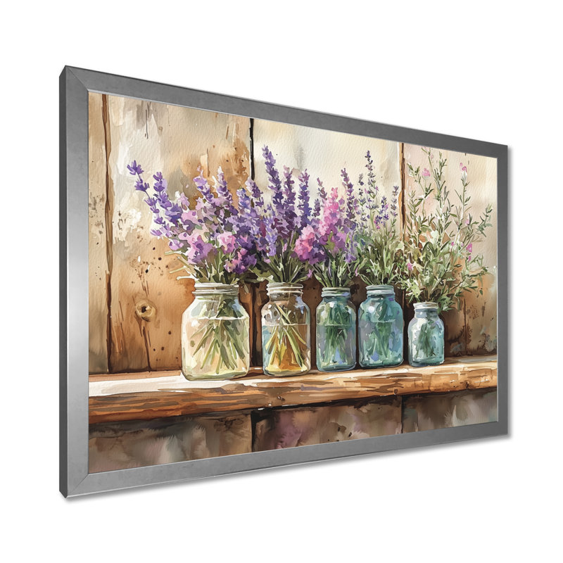 Lavande et bouquet de romarin II - Lavande, art mural, H 34 po x l 44 po, Cadre simple, Argent argent