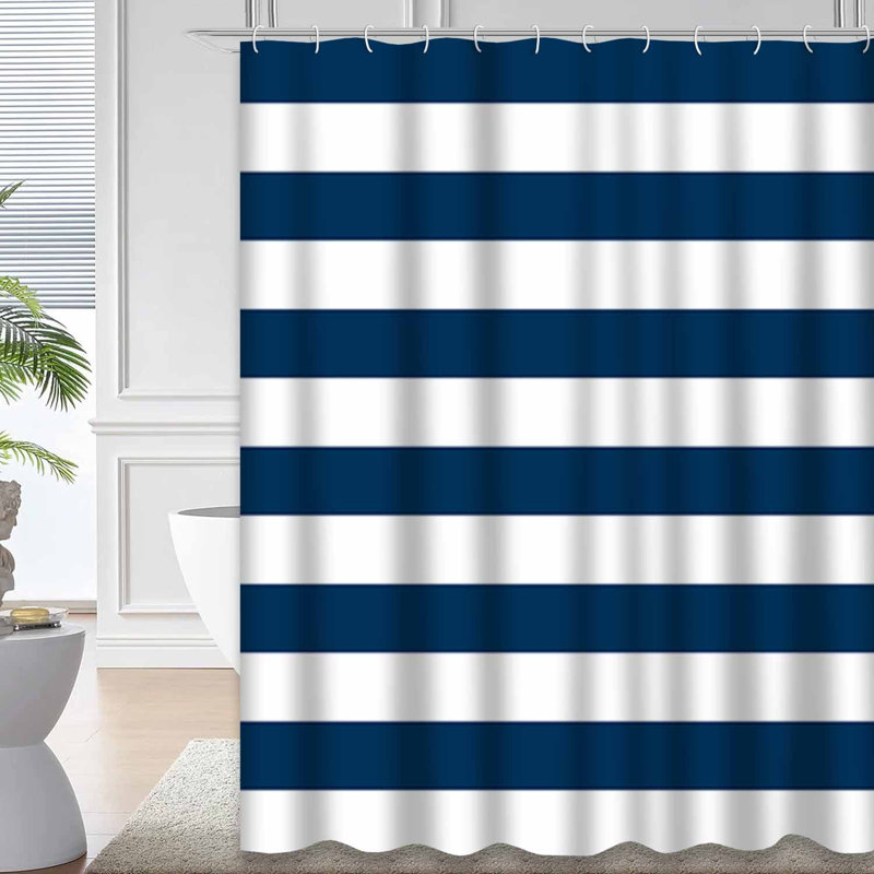 Rideau de douche à rayures bleues et blanches avec 12 crochets, L 72 po x l 84 po