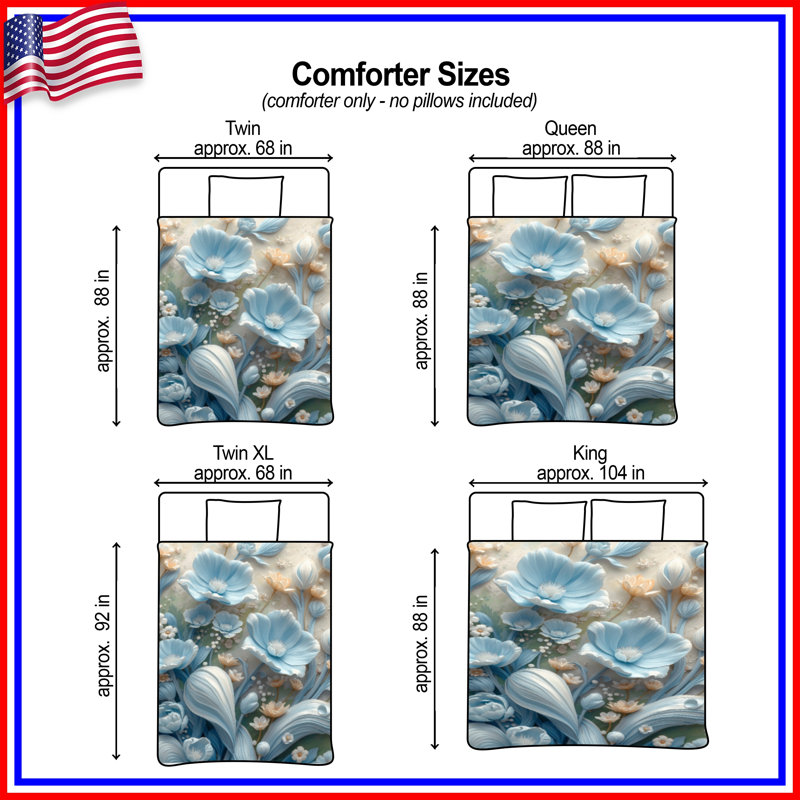 Blue Beige Flowers Comforter, Twin Extra Long