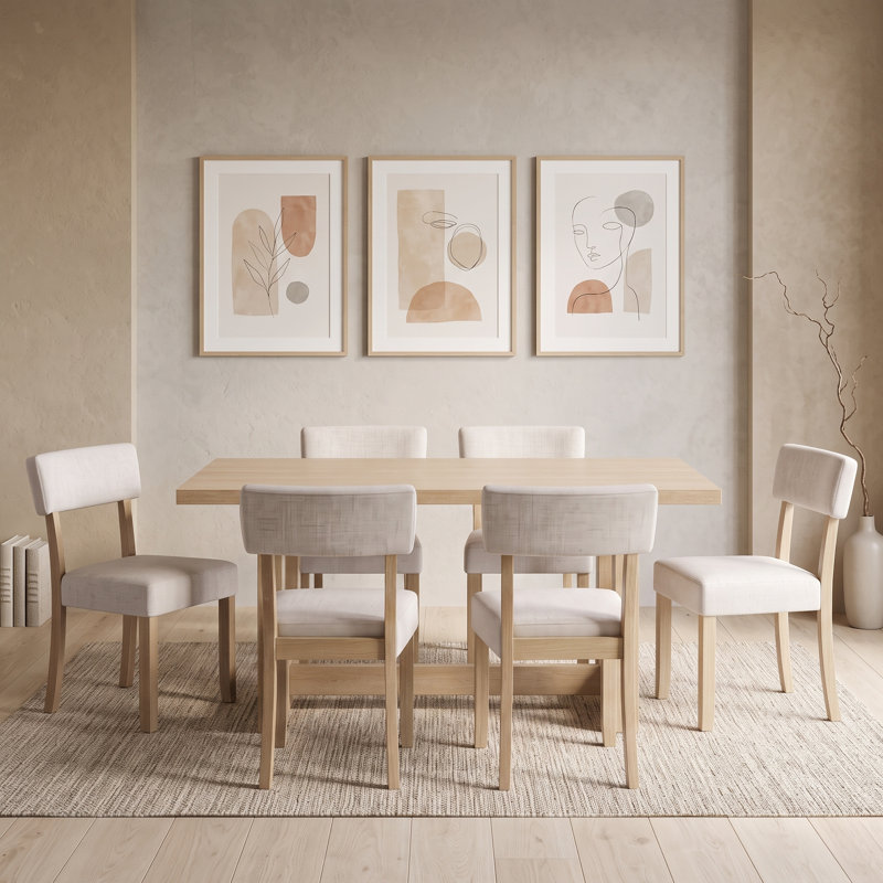Ensemble de table de salle à manger 7 pièces pour 6 personnes avec table rectangulaire et six chaises ergonomiques rembourrées en lin
