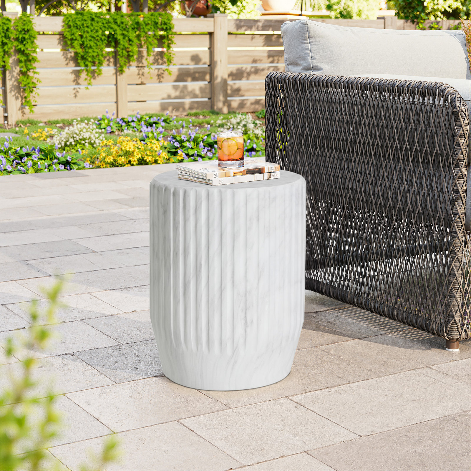 16" Patio Side Table, White