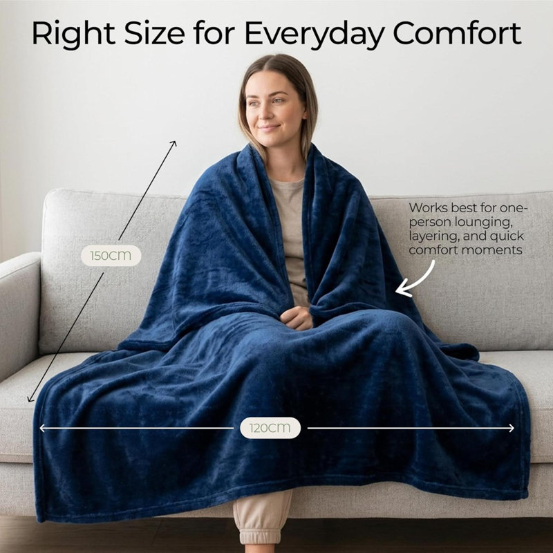 Machine Tufted Heated Blanket, 150cm x 120cm, Navy