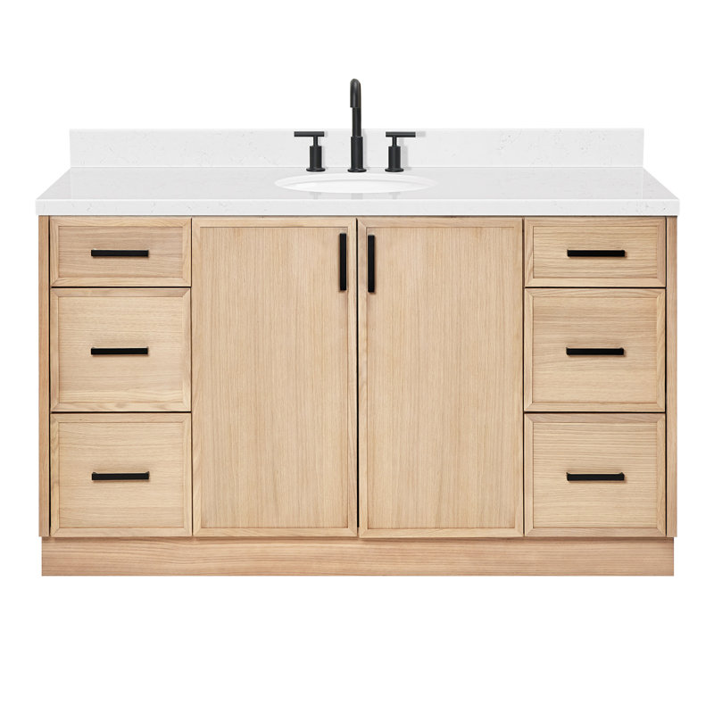 ARIEL Kelly 60 Single Sink Bathroom Vanity with Carrara Quartz Top, Oak